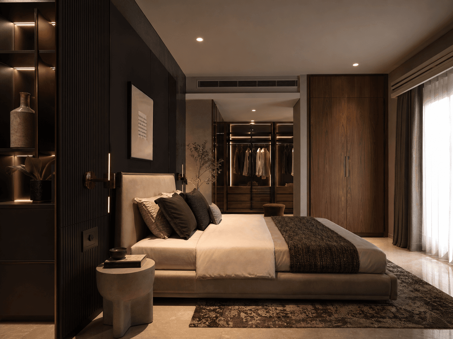Luxury bedroom suite with custom cabinetry
