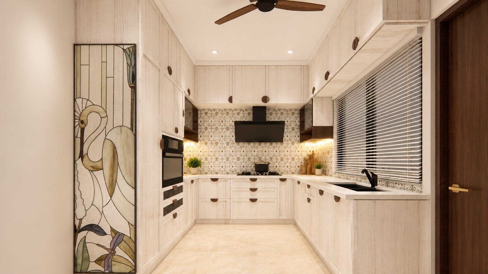 Kitchen with an integrated pantry and wine storage